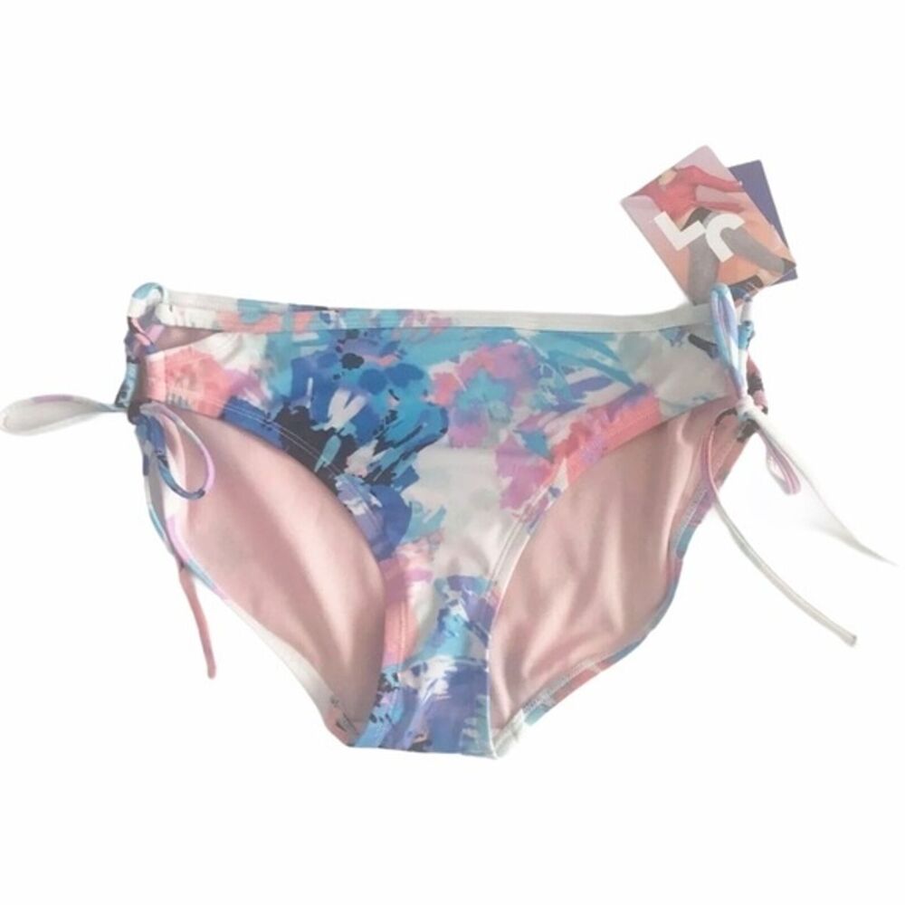 NWT Joy Lab XS Swim bottoms side lace-up ties floral Turquoise Black Peach #7239